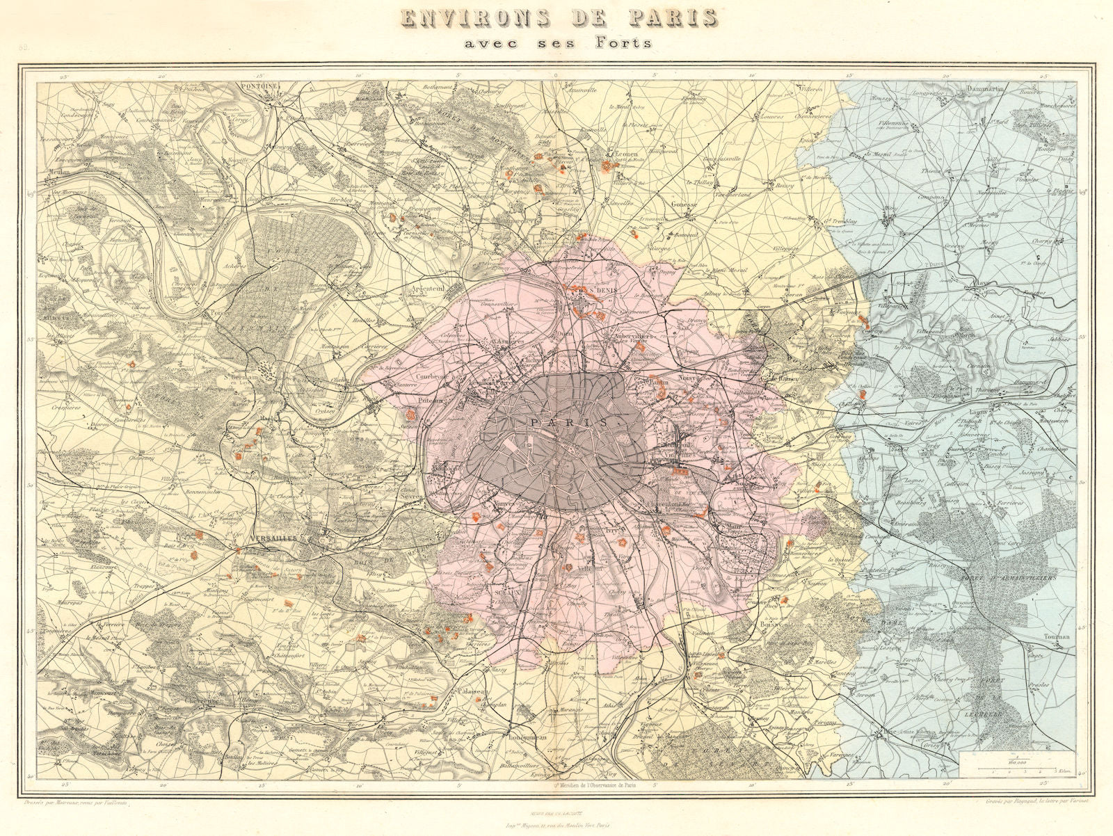 PARIS. Environs de Paris avec forts fortifications. Vuillemin. 1903 old map